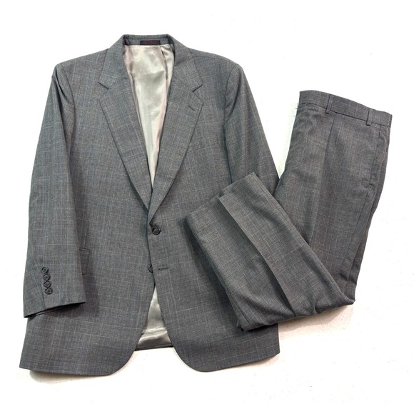 Andre Villard Other - vtg 90s Andre Villard 44S 38x27 2pc‎ Pant Suit Wool Gray Glen Plaid Pleated